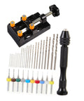 Hand Drill Jewelry Punch Tool Kit For Woodworking With Pin Vise PCB Drill Bits And Pro Grade Precision Drilling shown with components.