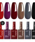 Six Piece Gel Nail Polish Set 15ml Each Full Size Kit With Burgundy Dark Red Brown Black Gray And More Shades For UV Lamp