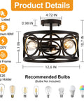 Three Light Semi Flush Mount Ceiling Fixture In Black Metal Farmhouse Chandelier dimensions and recommended bulbs