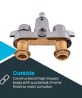 Two-Handle Add-On Shower Diverter Bathcock in Chrome Plated Brass, fits most tubs, durable, ideal for clawfoot and roll-top bathtubs.