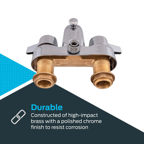 Two-Handle Add-On Shower Diverter Bathcock in Chrome Plated Brass, fits most tubs, durable, ideal for clawfoot and roll-top bathtubs.