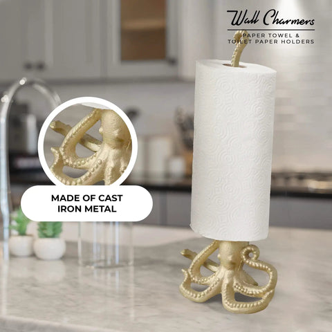Gold Octopus Paper Towel Holder Made Of Metal Dope Yet Functional Toilet Paper Or Kitchen Paper Roll Stand on Countertop