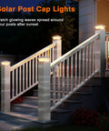 Six Pack Solar Post Cap Lights For Outdoor Fence And Deck With Two Color Modes illuminating stairs at night