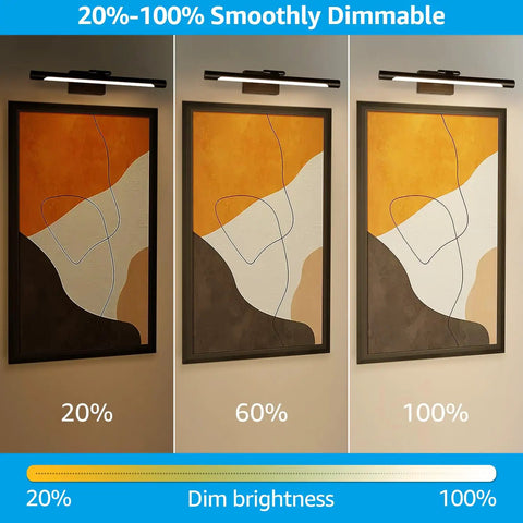 Adjustable LED Picture Light For Wall Art And Frames, dimmer levels from 20 to 100 percent, showing color accuracy on artwork