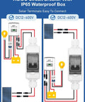 Rugged Outdoor Solar Panel Disconnect Switch 30A 2-Pole DC Circuit Breaker Non-Polarized 12V-400V IP65 waterproof box diagram