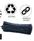 5 Inch Twist Ties Pack Of 100 Black Plastic Coated Reusable Tie Wraps for Bags, Cords, Wires and Garden Projects