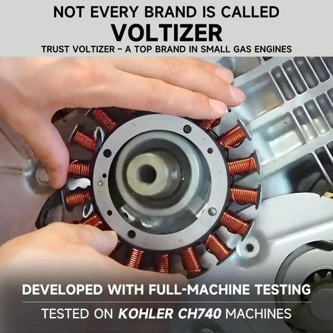 Rock Solid Heavy Duty Stator Kit For Kohler Ch Cv Engines 15 To 27 Horsepower 15 To 20 Amp installed on engine.