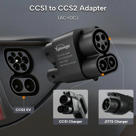 Road Ready Ccs1 To Ccs2 Ev Charging Adapter for serious fast DC juice up, connecting CCS1 and CCS2 plugs.