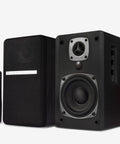 Booming 60W RMS Active Bluetooth Bookshelf Speakers With DSP And DRC For PC TV And Turntable, showcasing control and wood enclosure.