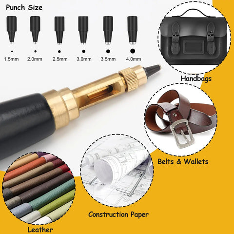 Dope Leather Hole Punch Kit With Six Size Tips 1.5Mm 2Mm 2.5Mm 3Mm 3.5Mm And 4Mm For Belts, Watch Bands, And Handbags