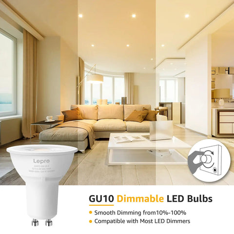 GU10 LED Bulbs Dimmable 5.5W 3000K Soft Warm Light 50W Halogen Equivalent in living room, dimmable lighting effect display