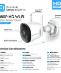 1080P Outdoor WiFi Security Cam With 102 Degree Field Of View, 98ft Night Vision, Built-In Mic, 2MP Bullet IP Surveillance for Smart Home