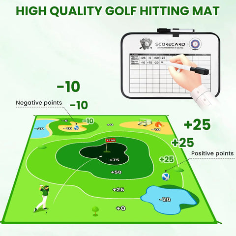 Battle Golf Chipping Practice Mat For Backyard Swing Training And Family Fun Double Sided Hitting Mat with scorecard