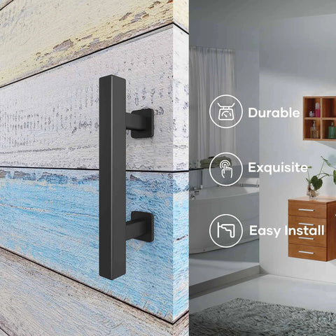 2 Pack 10 Inch Sliding Barn Door Pull Handle With Flush Hardware Double Sided Heavy Duty Rustic Matte Black Installed