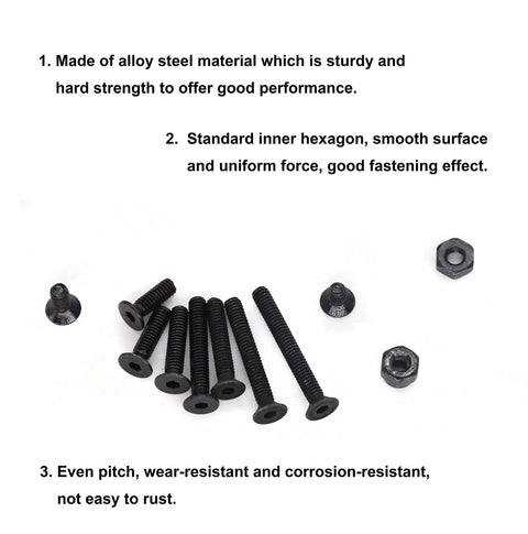 340 Piece M2.5 Black Countersunk Socket Cap Screws And Nylon Lock Nuts And Hex Nuts Kit, 10.9 Grade Alloy Steel, smooth surface