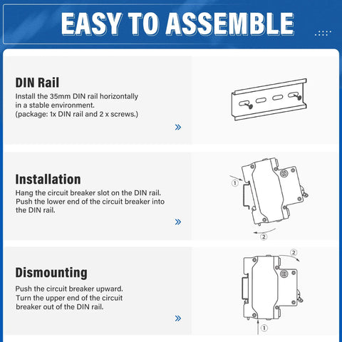 32 Amp Solar Panel Disconnect Switch For PV Systems, DC 12-400V Or AC 90-400V, 2 Pole Mini MCB Solar Shut Off, DIN Rail Mount, Easy Install, Protects Power Distribution From Overload And Short Circuit, Great For Home Or Workshop, installation diagram