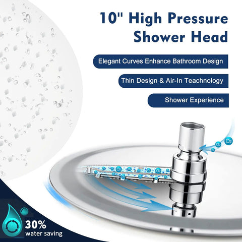 10 Inch Rain Shower Head With 12 Inch Adjustable Extension Arm No Fuss All Metal Chrome Finish High Pressure Rainfall