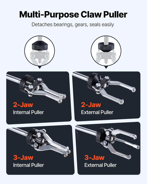Multi-purpose claw puller with 2-jaw and 3-jaw options for internal and external use, part of the 9-Way Slide Hammer Puller Set