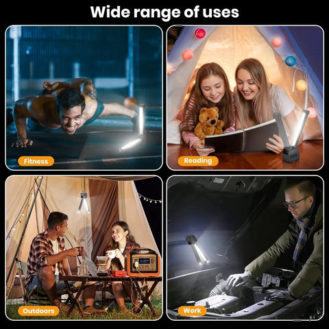 On The Go Magnetic LED Gym Light For Posing And Camping used for fitness, reading, outdoor sessions, and work in various settings.