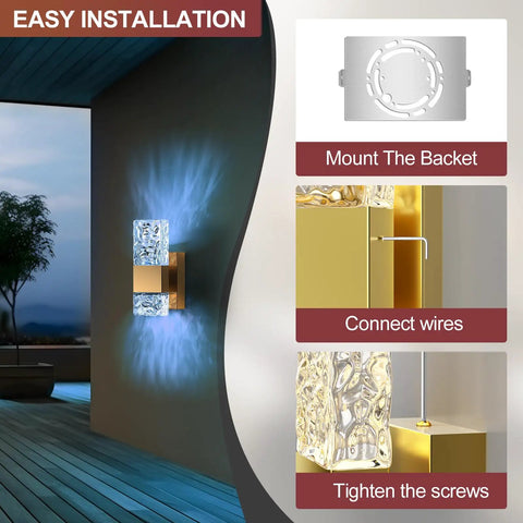 Installation steps for Gold Crystal LED Wall Sconce With Dimmable 3000K To 6000K Color Temperature, Modern Indoor Light