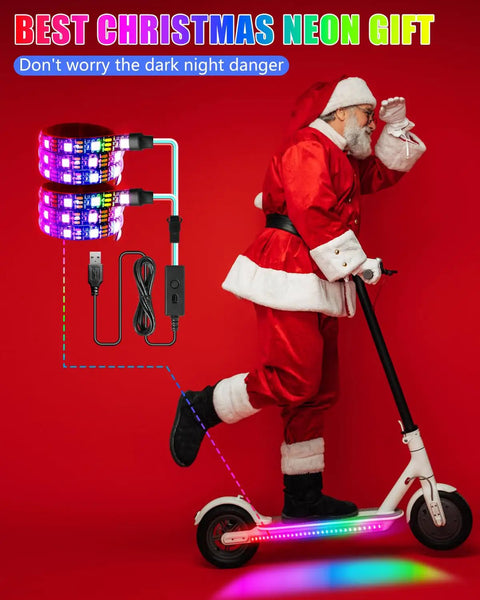 Santa riding scooter with LED Light Strips For Scooters For Night Riding 5V High Bright 5050 LEDs App Controlled RGBIC