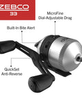 Go-To Micro Spincast Fishing Reel Size 10 With Changeable Right Or Left Retrieve, Built In Bite Alert, Durable All Metal Gears, Silver Black