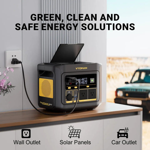 FlashSpeed 600 Portable Power Station 499Wh LiFePO4 Battery connected to wall outlet in home setting.