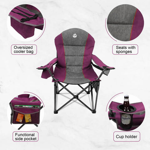 Oversized Portable Camping Chair With Cup Holder And Cooler Bag Full Padding Lumbar Support And Head Pocket Heavy Duty