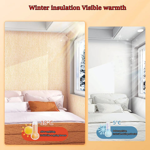 Comparison of thermal insulation wallpaper: Six Millimeter Snap And Stay Wall Panels With Aluminum Foil Backing, showing warmth increase.