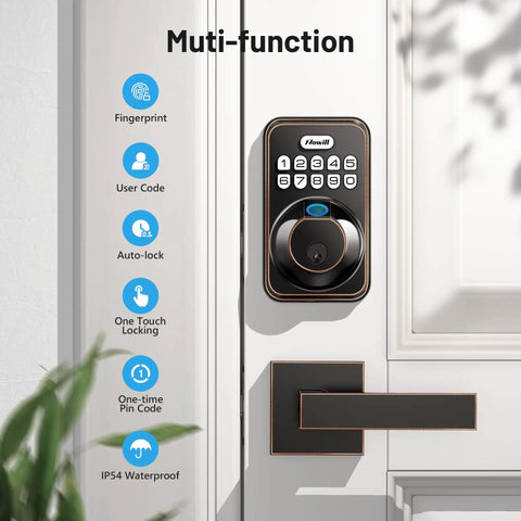 Smart Fingerprint Door Lock With Keypad And Dual Handles, No Keys Needed, Keyless Entry, Auto Lock, Anti Peeping Password on door