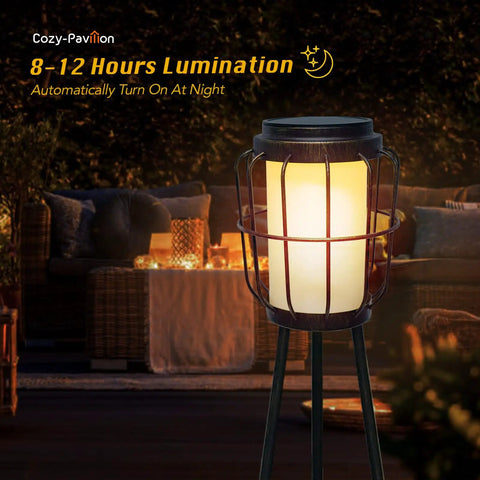 Solar Powered Plant Stand Lights 2 Pack Bronze Outdoor Floor Lamps For Deck And Porch Waterproof Garden Stand With Built In Light Auto On Off 40 Lumen Glow 8 To 12 Hour Run Time 2 In 1 Metal Yard Decor For Plants No Fuss Setup