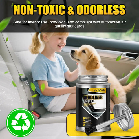 Headliner Repair Kit With Brush Adhesive For Cars, Heavy Duty Quick Bond For Fabric Leather Plastic Roof Liners, 150ml can.