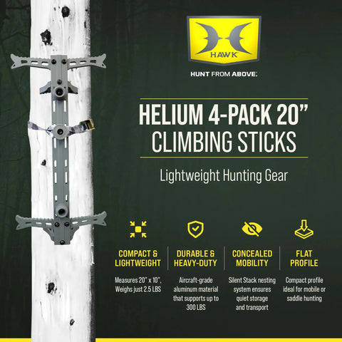 Image of 4 Pack Lightweight Non Slip Aluminum Climbing Sticks For Tree Stand Hunting Gear And Platform Helium 20 Inch Portable Safety Accessories For Deer Hunters Climbers And Shooters showcasing features and specifications.