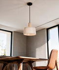 milaruoro Pendant Light with Bamboo and Fabric Shade, Black Hanging Light Fixture for Kitchen Island, Modern Farmhouse Lighting for Dining Room Bedroom Living Room Hallway