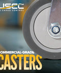Close-up of a heavy-duty caster wheel from a furniture dolly with non-marking rubber, highlighting its commercial-grade construction.