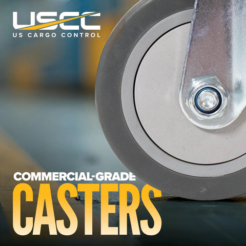Close-up of a heavy-duty caster wheel from a furniture dolly with non-marking rubber, highlighting its commercial-grade construction.