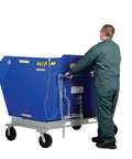Built Tough Steel Tilting Hopper Forklift Skips Debris And Trash Two Thousand Pound Load Capacity One Point Five Cubic Yards in use.