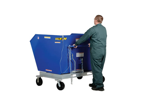 Built Tough Steel Tilting Hopper Forklift Skips Debris And Trash Two Thousand Pound Load Capacity One Point Five Cubic Yards in use.