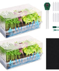 Self Watering Seed Starter Kit with 120 Cell Tray and Humidity Domes, featuring capillary mats, plant labels, and temperature meter.