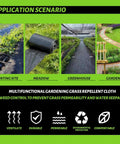 Heavy Duty 3x50ft Weed Barrier Landscape Fabric 3.2oz Geotextile Ground Cover Mat shown in various garden settings