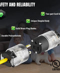 8 Piece Lighted Extension Cord End Replacements Set For NEMA 5-15P To NEMA 5-15R, 15 Amp 125 Volt, 2 Pole 3 Wire Grounding, Straight Blade, 360 Degree LED Power Indicator, DIY Friendly, UL Listed, Black cord end replacement with two-part grip