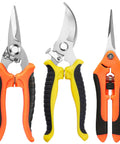 Three Pack Stainless Steel Garden Shears Pruning Set With Heavy Duty Bypass Serrated And Straight Blades for pruning flowers, shrubs, branches