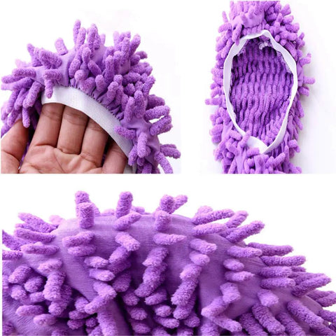 Ultra Soft Microfiber Mop Slippers 5 Pairs 10 Pieces Washable Reusable Floor Cleaning Shoes Covers in purple chenille close-up