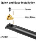 Metal lathe tool holder in black with gold carbide insert and screw
