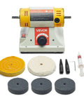 Benchtop Buffer Polisher With Half Horsepower Motor And 0 To 8000 RPM Adjustable Speed Heavy Duty Polish And Buffing Machine Includes 4 Inch Cotton Wheel Pair 3 Inch Fiber Wheels And Polishing Compound For Metal Jewelry And Wood components