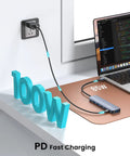 Beast 7-in-1 USB C Hub Dock For Laptops With Dual 4K HDMI 60Hz, 100W PD shown charging a laptop next to 100W graphic.