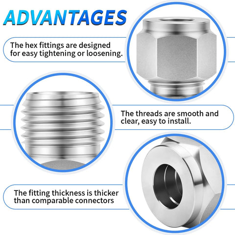 ChillWaves 304 stainless steel compression tube fitting, 3/8 in. OD x 3/8 in. OD, 5-pack, front and side views