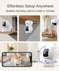 2.5K Indoor Security Camera 4 Pack With Free AI Person Pet Cry Detection mounted indoors showcasing pan tilt features