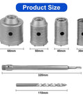 MAXAZTEX dry core drill bit set for concrete, six pieces with 68/50/40/30mm core bits, 320mm shank and 110mm drill bit.