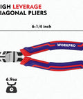 6 Inch Wire Cutters Heavy Duty CrV Steel Diagonal Pliers with comfortable grip handle, high leverage design, 6.9oz weight